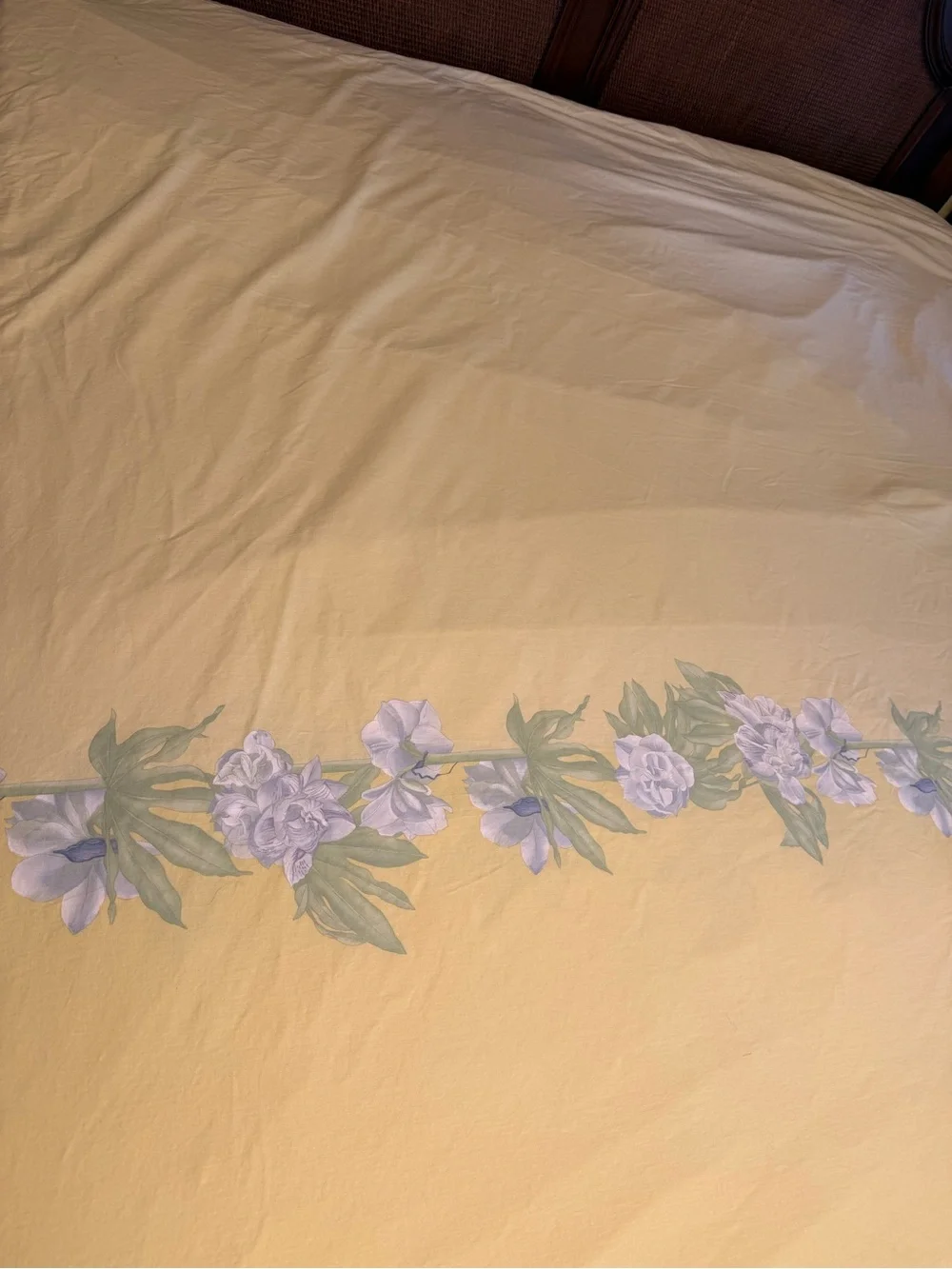 Yves Delorme Queen Duvet Jacinth Yellow Floral Swag Vintage French Cotton EUC